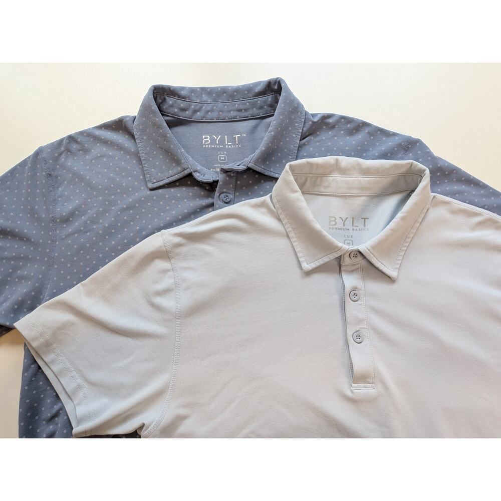 Lot of 2 Bylt Premium Lux Short Sleeve Performance Golf Polo Shirt Size Medium
